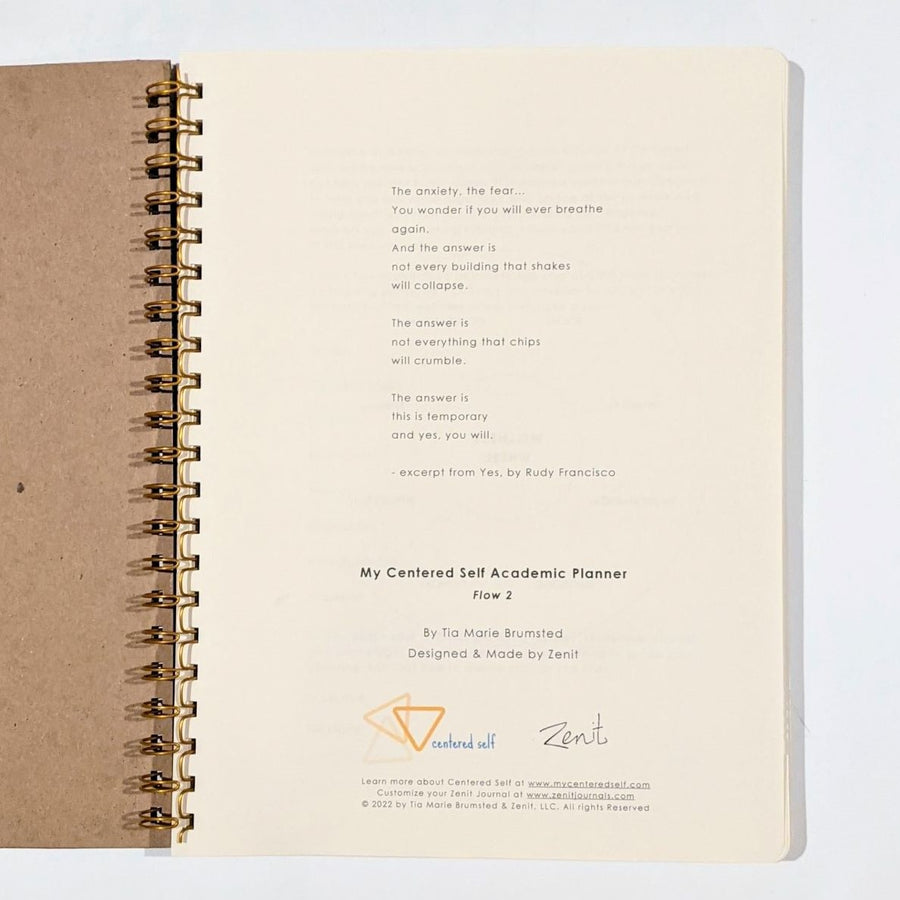centered self school planner with wellness prompts title page